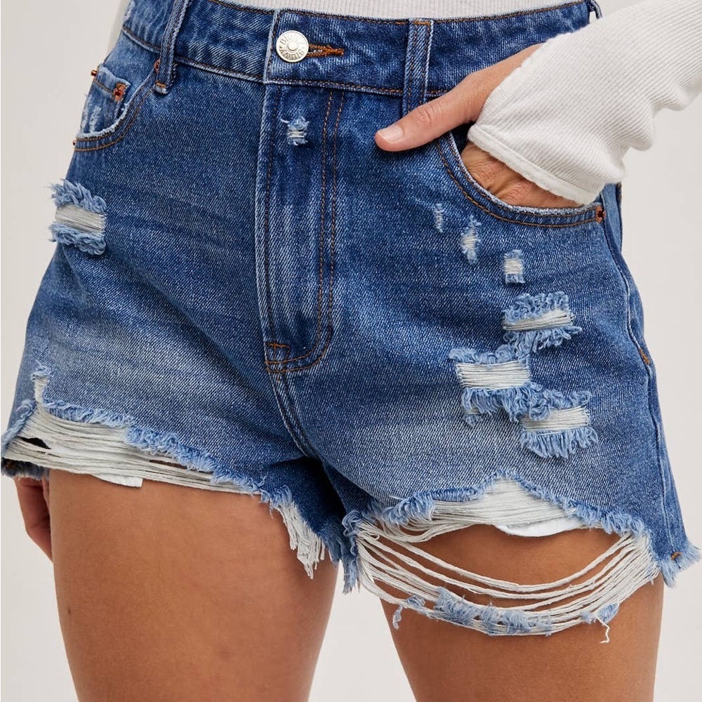 Distressed Blue Denim Shorts